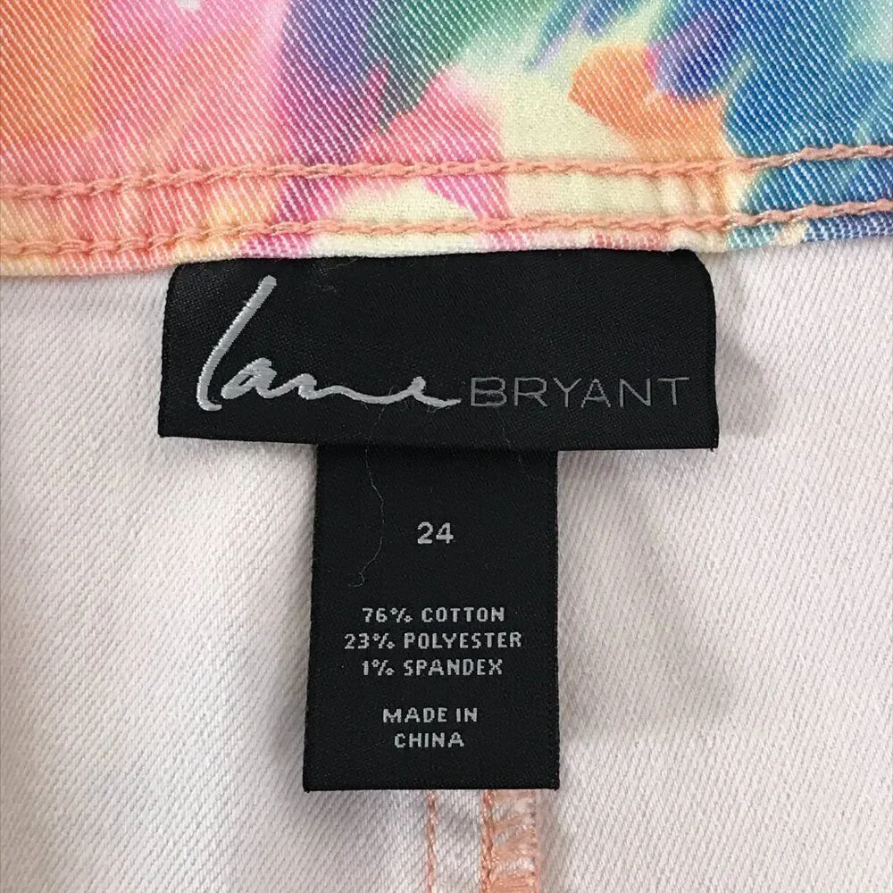 Lane Bryant Mid-Rise Watercolor Floral Shorts Women's Plus Size 24 Stretch Denim
